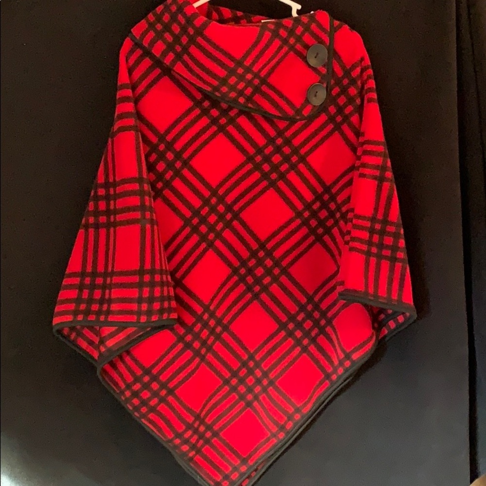 🌹Red Plaid Fleece Poncho